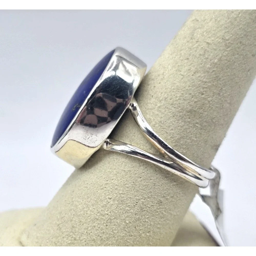 Genuine Lapis Lazuli Oval Ring Sterling Silver 925 Size 9 Bezel Set Handmade NWT